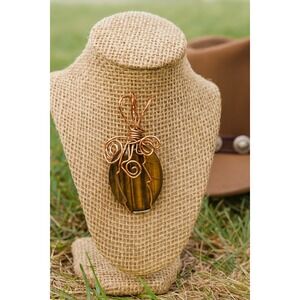 Wire Wrapped‎ Jasper Pendant Necklace Handmade Copper Jewelry